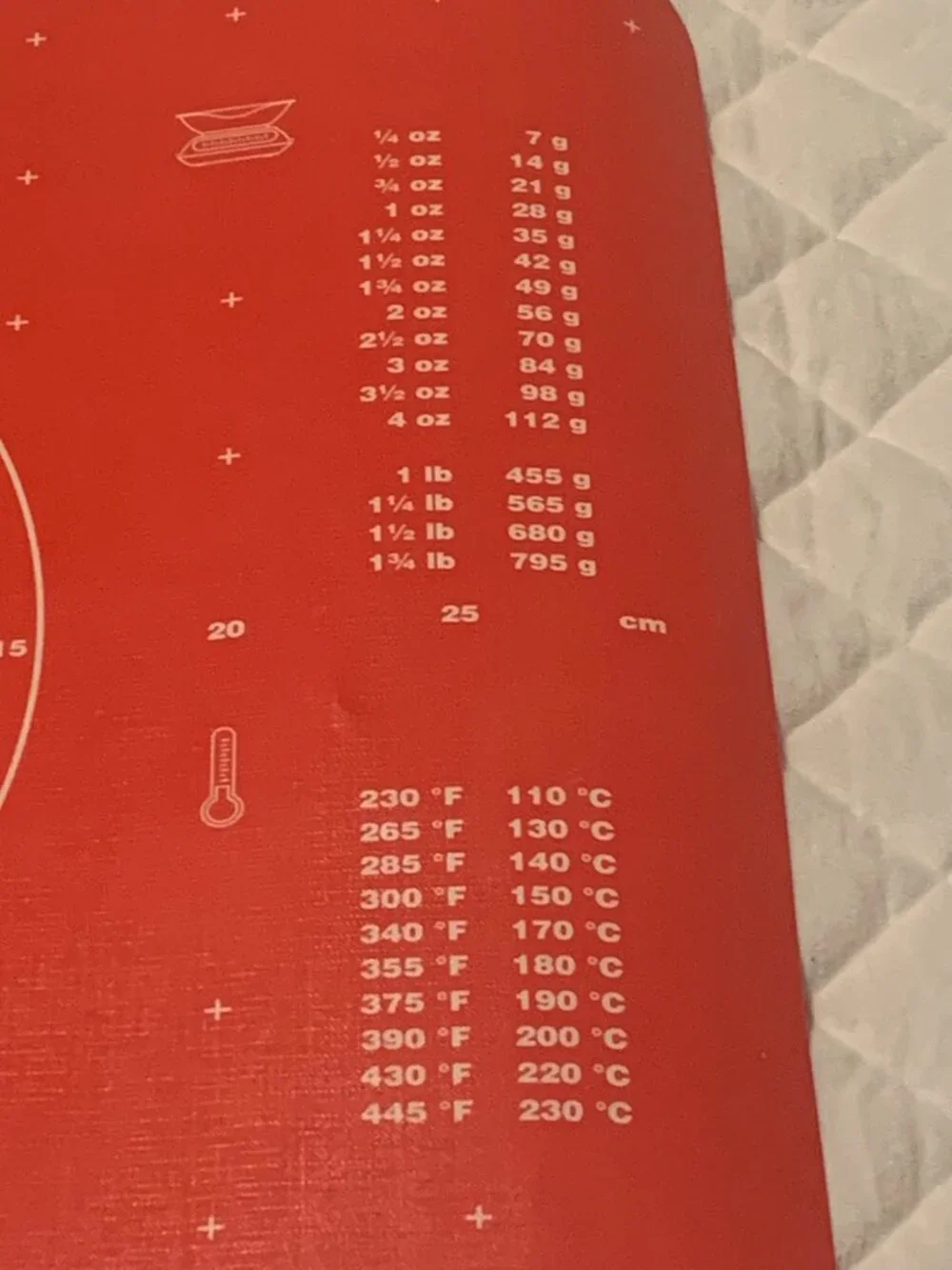 Tupperware Simply Perfect Pastry Sheet w/ measurement guide and conversion chart